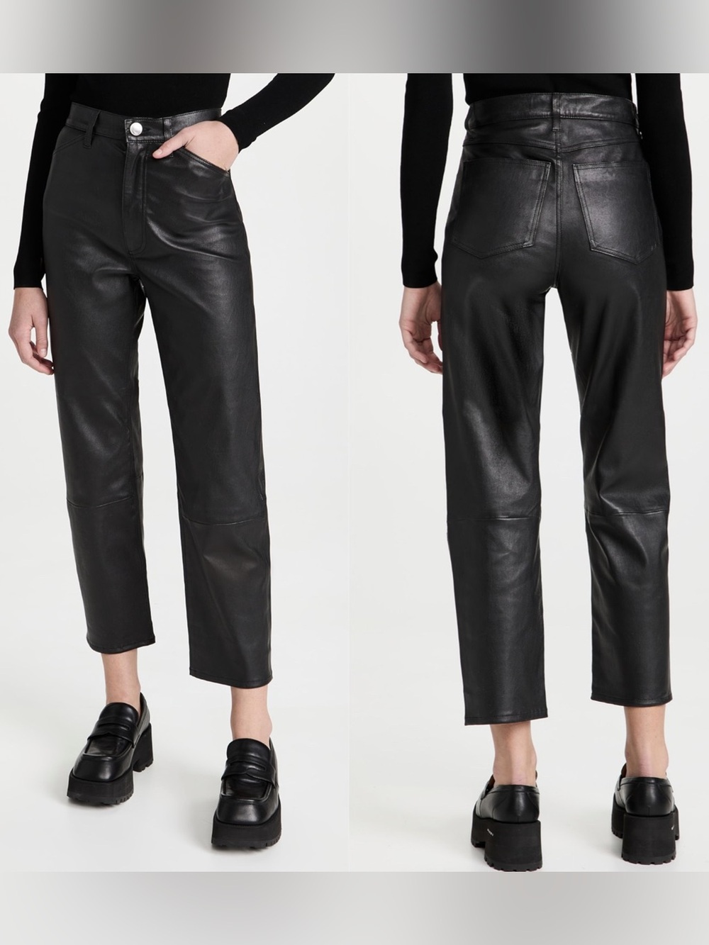 SPRWMN Lambskin Straight Leg High Waisted Ankle Leather Pants in Black size XS